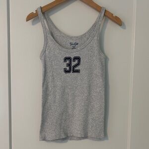 John Galt Brandy Melville Gray Ribbed Tank with Navy '32' Graphic, Like New